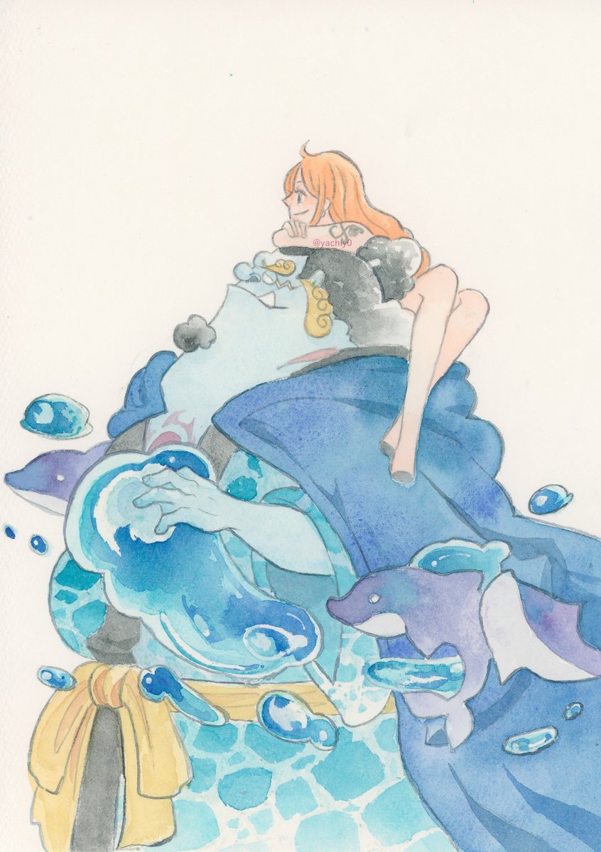 yachiy0's tweet image. ジンベエとナミさん！
海の着物っぽく見えたらいいな…！