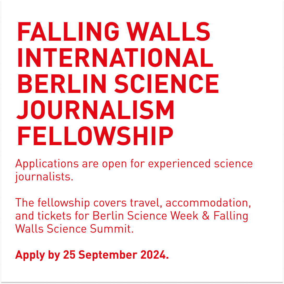 Falling_Walls's tweet photo. 🔬 What's in it for you?

✅ Fellowship grant covers travel, accommodation, and tickets for #BerlinScienceWeek &amp; #ScienceSummit24
✅ Exchange with renowned partner organisations and speakers
✅ Flexibility to report before, during, or after @BerlinSciWeek &amp; #ScienceSummit24 https://t.co/pWHpnz7VR6