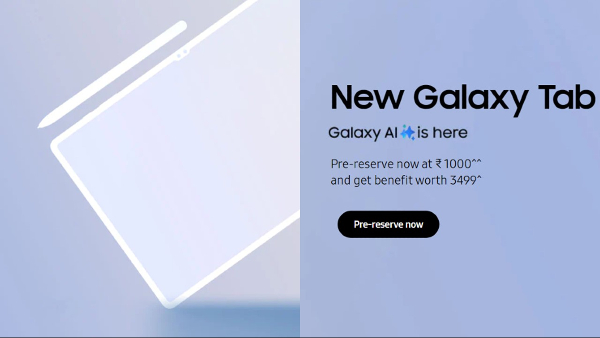 gizbot's tweet image. Samsung Galaxy Tab S10 Series Pre-Reservations Go Live in India: Launch Announcement Coming Soon

#Samsung #SamsungGalaxyTabS10 @SamsungIndia #GalaxyTab 

Read more at: gizbot.com/tablet/news/sa…