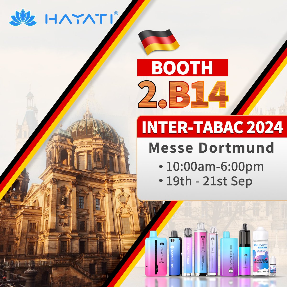 hayatiglobal's tweet image. SEE YOU ALL TOMORROW 👋

@intertabac_official
@intertabac

📍 Location: Messe Dortmund
📅 Dates: 19th - 21st September
⏰ Time: 10:00 AM - 6:00 PM
📌 Booth: 2.B14

Enjoy Hayati® Enjoy Life 😁 

#InterTabac2024 #VapeExpo #Hayati #MesseDortmund