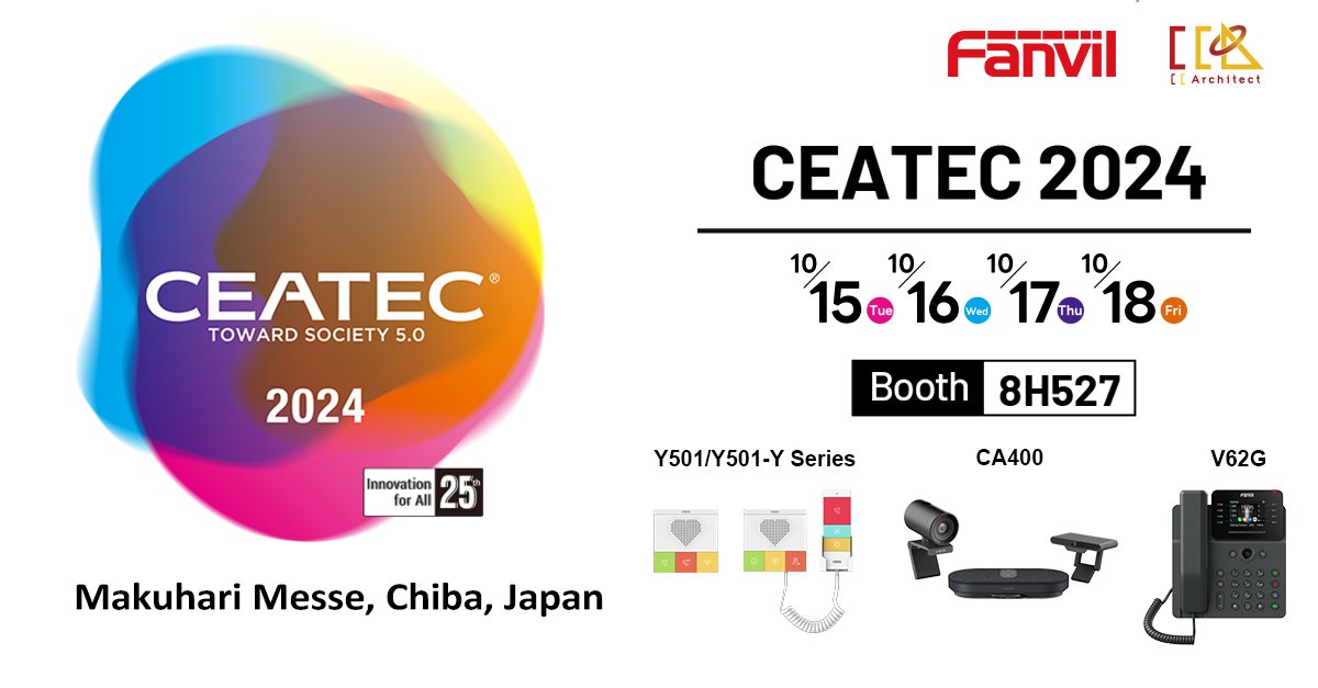 FanvilOfficial's tweet photo. #Fanvil #LINKVIL #CCA #Ceatec2024
๐คฉ Right in October! Join @FanvilOfficial & #CCA at @ceatec 2024 in Japan! Come and visit us at #Booth8H527 from October 15-18. We look forward to meeting you in Japan and sharing our vision for a smarter, more connected world! ๐ช https://t.co/dL8aLB9hVo