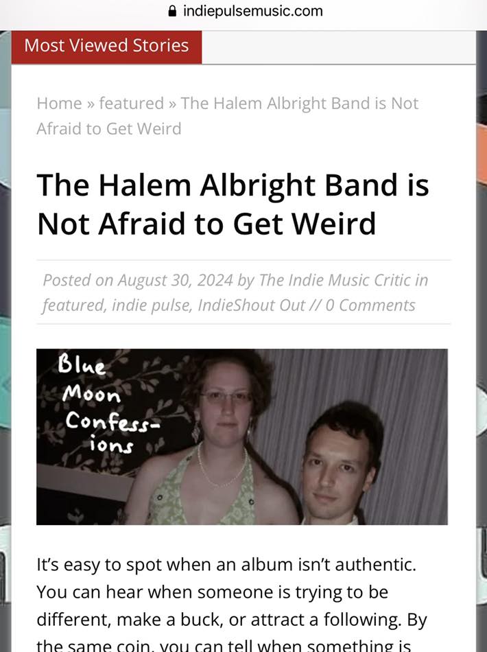 We’re still 3 weeks away from release, and the great reviews of “Blue Moon Confessions” are already rollin’ in!!…also, this may be our best article-headline to date.📷 Thanks Indie Pulse Magazine, this writer gets it.  #hab #thehalemalbrightband #spectramusicgroup #albumreview