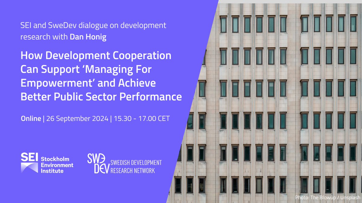📢Happening next week: Find out how development cooperation agencies can empower mission-driven bureaucrats with Dr Dan Honig at the next dialogue on development research🗣️ 

📅26th September, 15.30-17.00 CEST

Register: sei-org.zoom.us/meeting/regist…