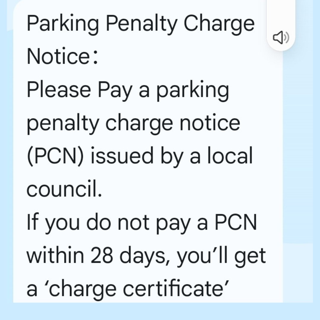 WATCH OUT for this scam parking ticket text 🚨if you get this message, it’s not from us ❌

❌do not follow any links
❌do not submit any information
✅do block the number if you get this message

We would not contact you by text for a parking penalty charge notice.