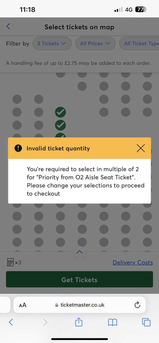 cecillybun's tweet photo. @TicketmasterUK I want these 3 seats. I can’t buy these three seats because I have to buy multiples of 2! So instead, I can’t take my nieces to the gig. Nice one #AnotherTicketmasterFail https://t.co/cshmyqW9im