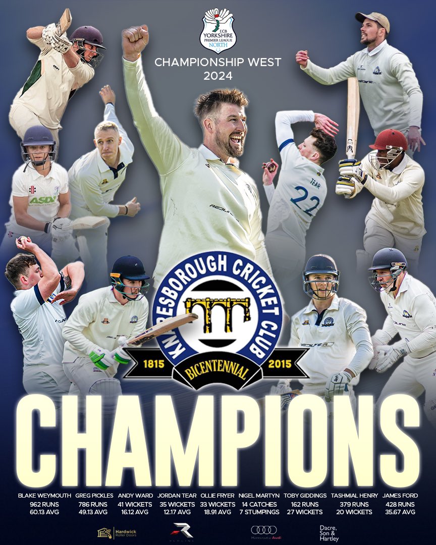 Knaresborough Cricket Club first XI are the 2024 CHAMPIONS of the @Yorkshirecb Premier League North Championship West🏆

Thank you to the many people involved in making this season a huge success at Knaresborough Cricket Club…

Bring on 2025 &amp; Yorkshire Premier League North 🔥