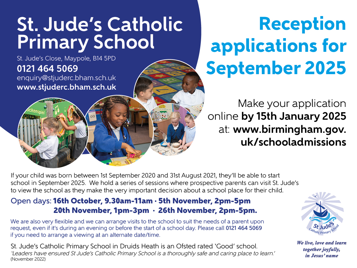 St Jude's Catholic Primary School 🧡 (@jude_primary) on Twitter photo Come and see what we're all about! Everyone is welcome to come and view our lovely school. Please see dates for our open days. <a href="/StdunstansS/">stdunstanandstjude</a> <a href="/PrimaryTolkien/">Tolkien Cluster Schools</a> <a href="/BCPP__/">🧡Catholic Primary Partnership🧡</a> <a href="/BhamDES/">Birmingham Diocesan Education Service</a> Come and see what we're all about! Everyone is welcome to come and view our lovely school. Please see dates for our open days. <a href="/StdunstansS/">stdunstanandstjude</a> <a href="/PrimaryTolkien/">Tolkien Cluster Schools</a> <a href="/BCPP__/">🧡Catholic Primary Partnership🧡</a> <a href="/BhamDES/">Birmingham Diocesan Education Service</a>