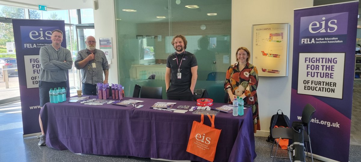 Today Forth Valley College FELA reps are at Alloa campus promoting @eisfela, chatting with members and recruiting colleagues to the union.
