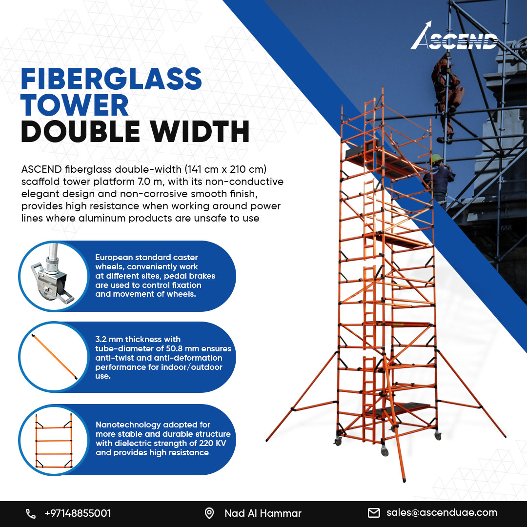 Ascendscaffold's tweet image. Take your projects to new heights with our Fiberglass Tower Scaffold! 🔧 

Perfect for electrical work and built for stability. 

Safety and convenience all in one. 🚧

ascenduae.com

#Fiberglasstower #AscendUAE  #ScaffoldSafety #FiberglassScaffold #DubaiProjects