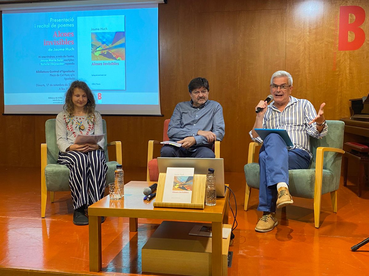 JaumeHuch's tweet photo. El meu agraïment a Josep Maria Solà, a la Sylwia Zbijewska i a la Biblioteca d'Igualada per la presentació d'ahir al vespre de les meves Aloses invisibles. Una vetllada magnífica!
#alosesinvisibles @solamestres https://t.co/6ltdAiOvUs