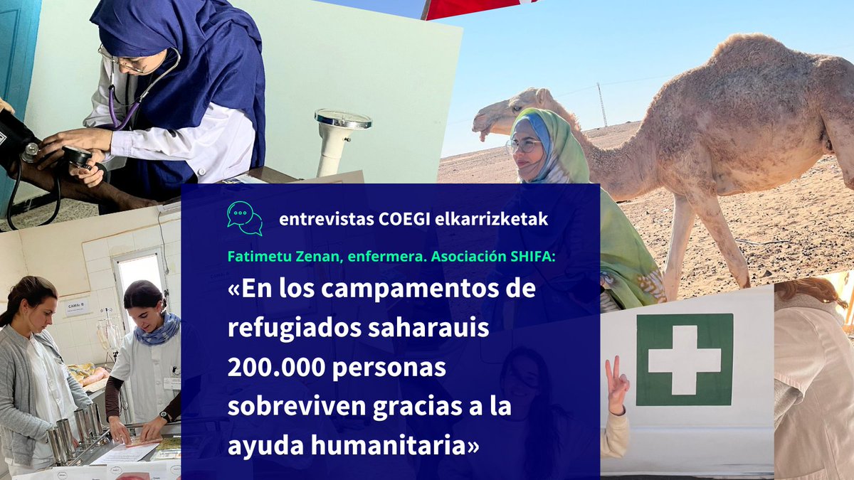 COEGIenfermeria's tweet photo. La asociación Shifa trabaja para  mejorar la salud de la población en los campamentos #saharauis,  combinando apoyo sanitario, donaciones y voluntariado

Nos lo cuenta en una entrevista Fatimetu Zenan #enfermera en Gipuzkoa e impulsora de la asociación

📰 https://t.co/CGuZDdxnRa https://t.co/daawBF7YqC