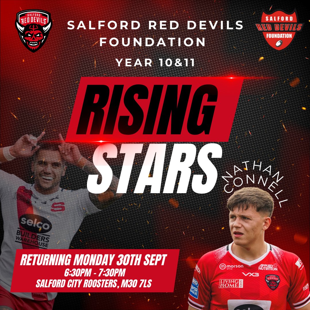 SalfordRLFC_F's tweet photo. 𝐑𝐈𝐒𝐈𝐍𝐆 𝐒𝐓𝐀𝐑𝐒⭐️

Our Rising Stars programme is back for Yr 10s &amp; Yr 11s!

Training will be down at @SalfordRoosters and we have 2 fixtures already in place!

Sign up to the 24/25 Programme by scanning the QR code or using the link attached

https://t.co/H85WTV2aQk https://t.co/I8FMLXKbXf
