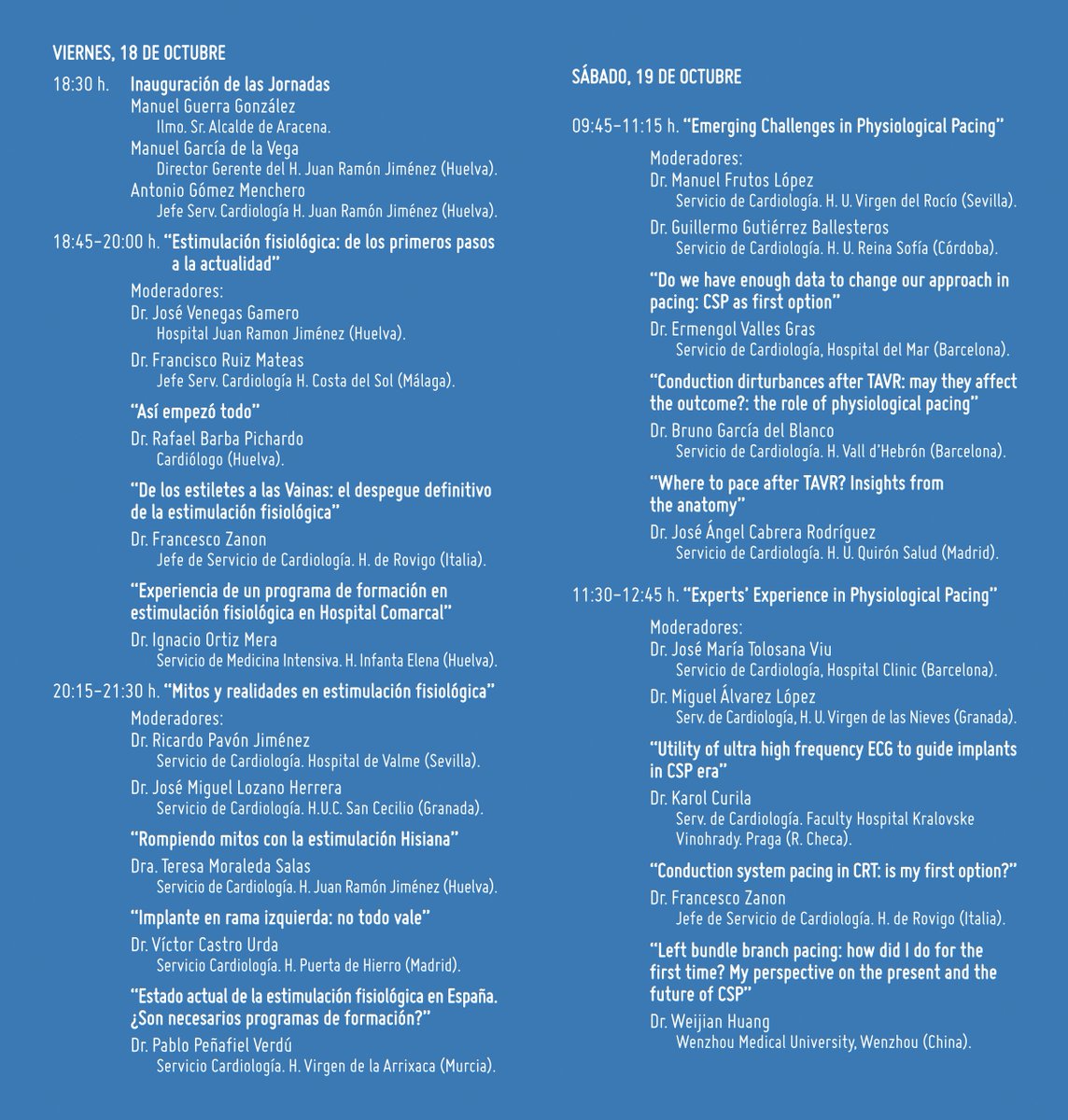#Cardiología | 📅 Los días 18 y 19 de octubre de 2024, se celebrarán en el Teatro Municipal de Aracena las Jornadas "𝐕𝐞𝐢𝐧𝐭𝐢𝐜𝐢𝐧𝐜𝐨 𝐚𝐧̃𝐨𝐬 𝐝𝐞 𝐄𝐬𝐭𝐢𝐦𝐮𝐥𝐚𝐜𝐢𝐨́𝐧 𝐇𝐢𝐬𝐢𝐚𝐧𝐚", organizadas por la Unidad de Arritmias de nuestro Hospital.

🔬 ¡Te esperamos!