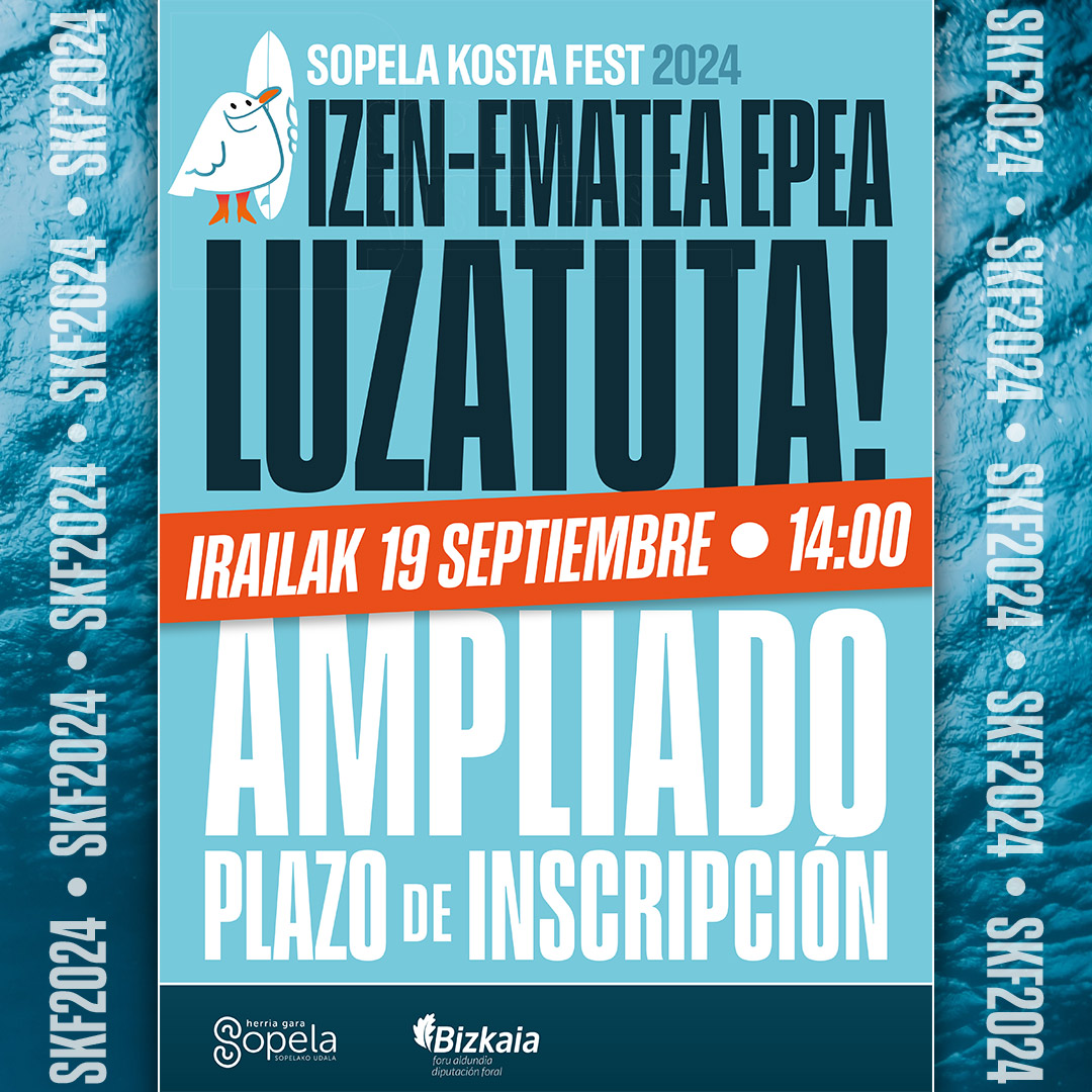 📝 Adi! Ekintzetan izena emateko epea datorren osteguneko 14:00ak arte luzatu dugu. Animatu!

📝 ¡Atención! Hemos ampliado el plazo de incripción hasta las 14:00 del próximo jueves. ¡Anímate!

🔗 sopelakostafest.eus/jardueretarako…
🔗 sopelakostafest.eus/es/inscripcion…

#SopelaKostaFest2024