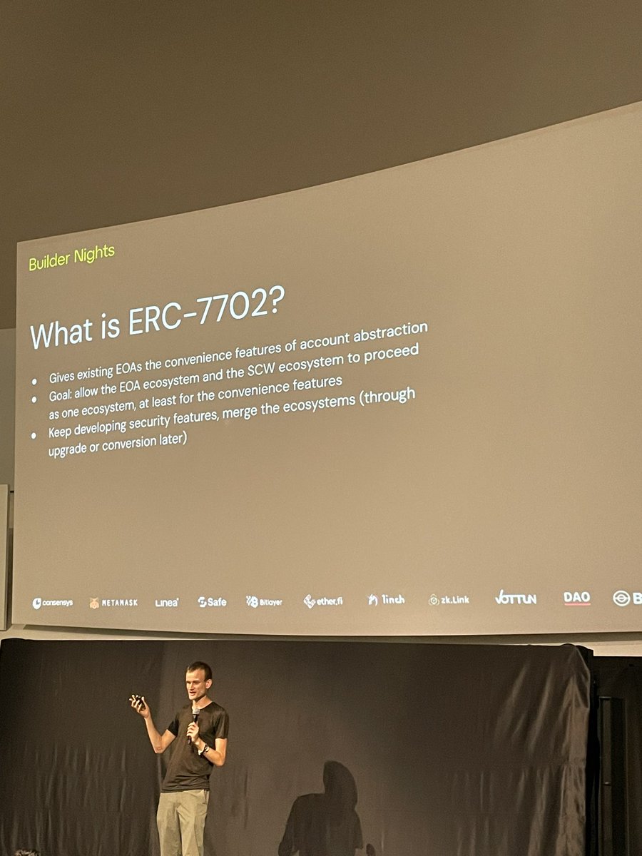 JeanCavallera's tweet image. I wish I could get a the video recording of @VitalikButerin at #Token2049 

Want to re-listen to his answer to my question about « if ERC7709 aims to give EOAs the convenience feature of #accountabstraction , and there are so many Smart Accounts wallet out there with many…