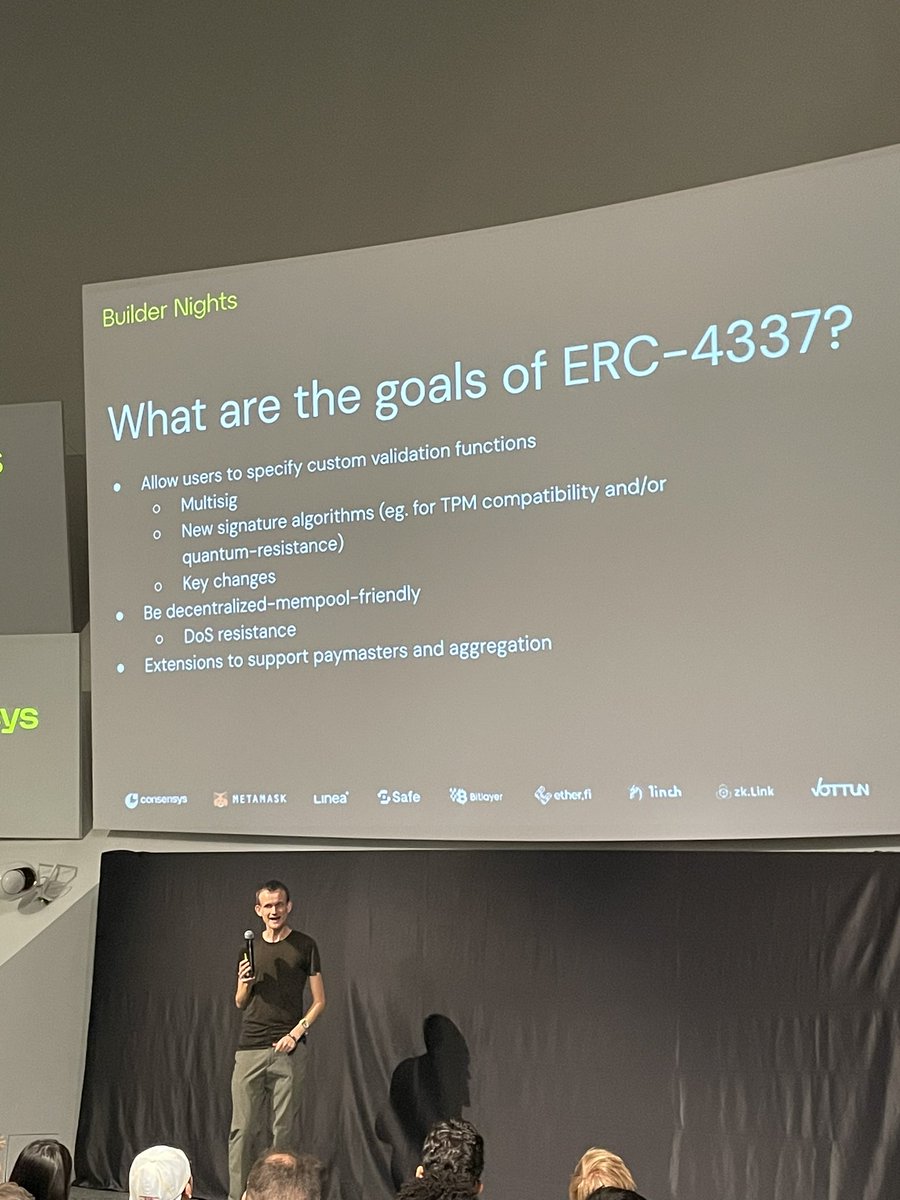 JeanCavallera's tweet image. I wish I could get a the video recording of @VitalikButerin at #Token2049 

Want to re-listen to his answer to my question about « if ERC7709 aims to give EOAs the convenience feature of #accountabstraction , and there are so many Smart Accounts wallet out there with many…