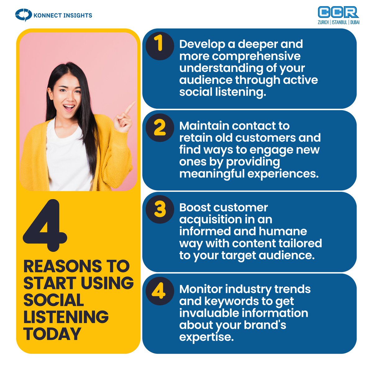 CCR_TR's tweet photo. Ready to tap into the power of social listening? Discover the 4 compelling reasons to start using social listening today!
#listenTo #customer #feedback #socialmonitoring #socialmedia #socialmediamarketing #sociallistening #socialanalytics #sociallisteningtool #konnectinsights https://t.co/m9uQ7HgDot