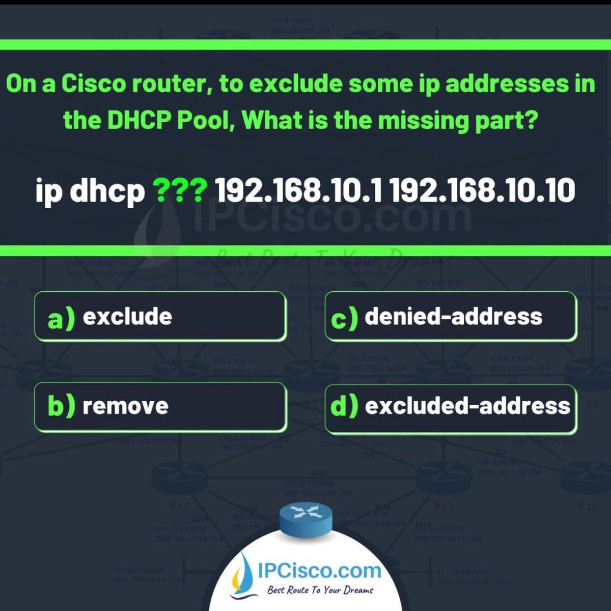 ip_cisco's tweet photo. Daily Networking Challenge!! | IPCisco
.
Please Like & Retweet..:)
.
#network #networkinh #ccna #cisco https://t.co/CLBhLPuYIb