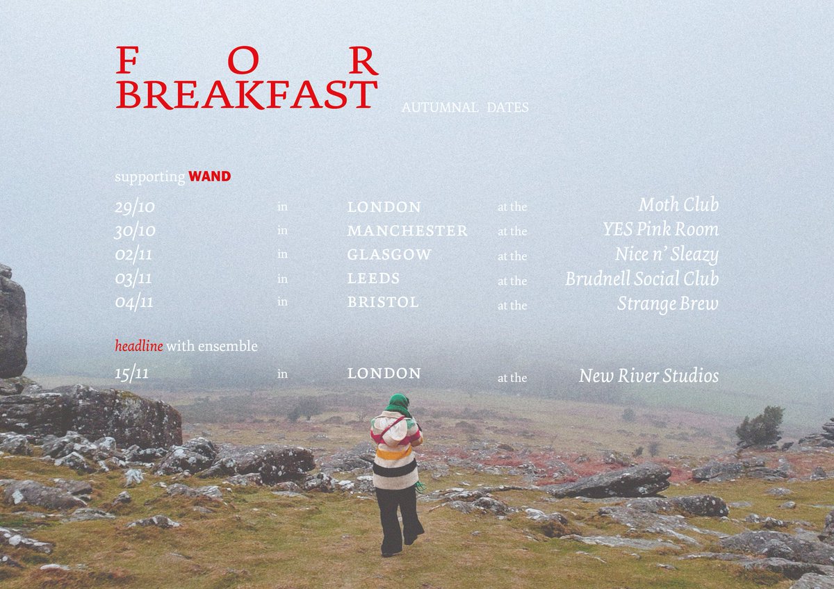 Big fun news! We're going on tour with Wand/@corythanson in October and November, gonna be at: 
<a href="/Moth_Club/">MothClub</a> 29/10
<a href="/yes_mcr/">YES</a> 30/10
<a href="/nice_n_sleazy/">Nice N Sleazy</a> 02/11
<a href="/Nath_Brudenell/">Nath Brudenell</a> 03/11
@strangebrewbriz 04/11
See yas there!
Tickets: linktr.ee/forbreakfast