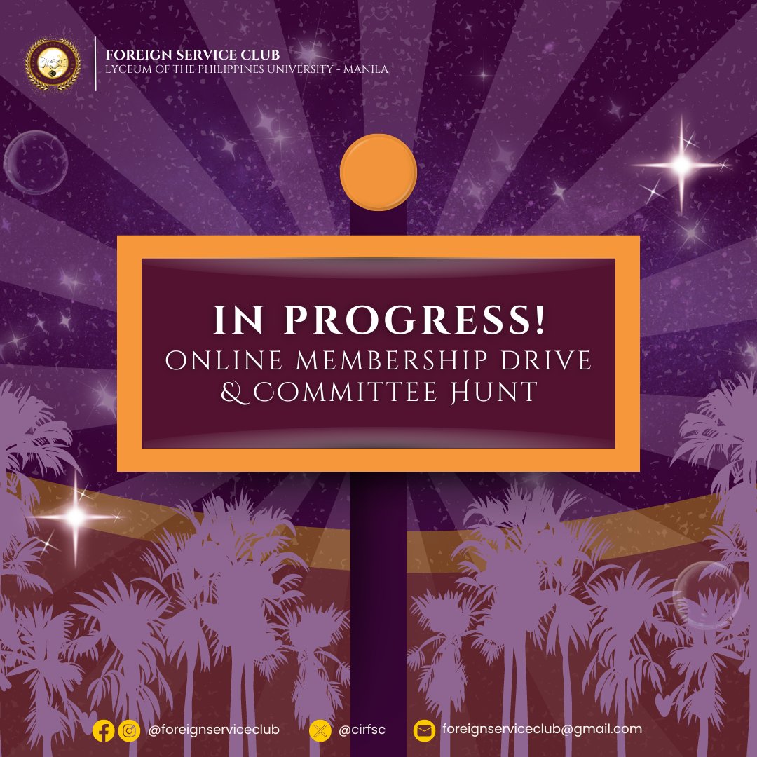 cirfsc's tweet photo. 𝐂𝐚𝐥𝐥𝐢𝐧𝐠 𝐚𝐥𝐥 𝐅𝐮𝐭𝐮𝐫𝐞 𝐃𝐢𝐩𝐥𝐨𝐦𝐚𝐭𝐬! 📣

The Foreign Service Club is currently conducting its Online Membership Drive &amp; Committee Hunt for AY 2024-2025. 

#ForeignServiceClub
#CollegeofInternationalRelations
#LPUManila https://t.co/4RU0oKCGwy