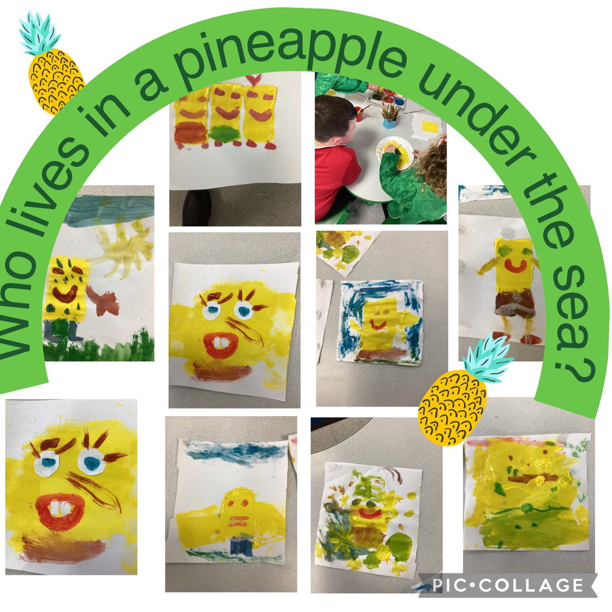 Lots of us love SpongeBob in Dosbarth Tulip.  So today we decided to paint him using a sponge and yellow paint 🟡🎨