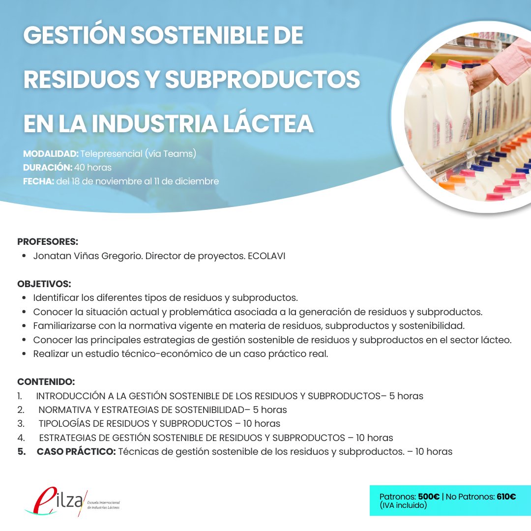 🗓️ Cambio de Fecha: 18 de noviembre al 11 de diciembre 🕖 Duración: 40 horas 🌐 Modalidad: Telepresencial (vía Teams) 
Ideal para profesionales que buscan innovar y adaptar prácticas sostenibles. ¡Inscripciones abiertas!
#EILZA