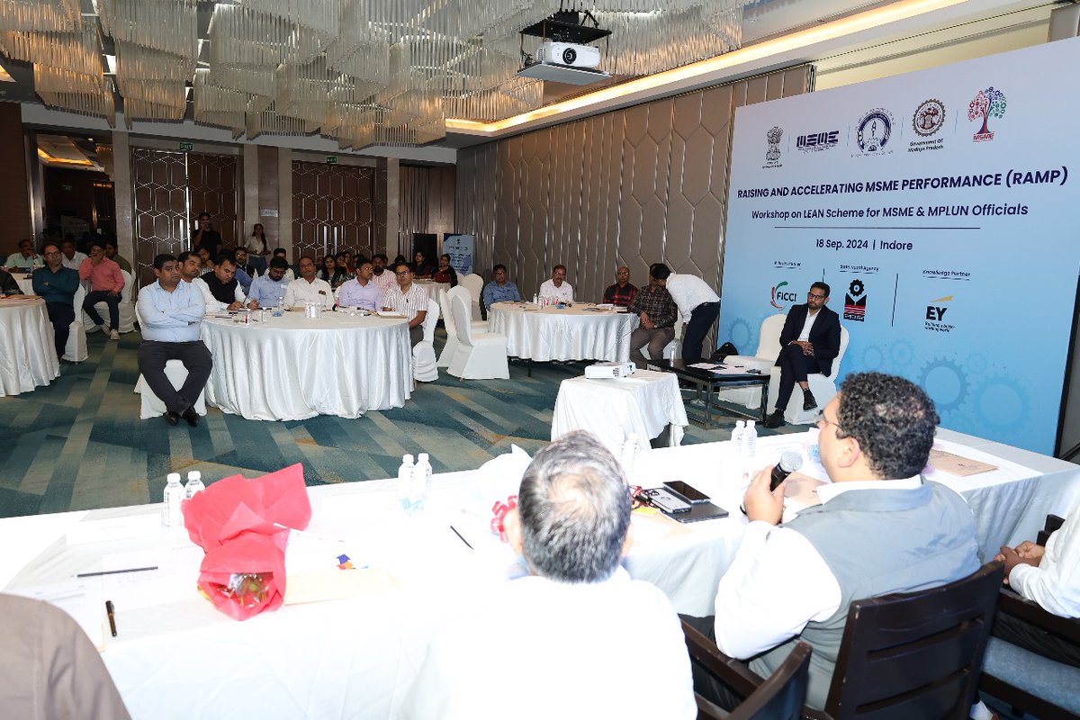 minmpmsme's tweet photo. Under the #RAMP scheme of the Ministry of MSME, Govt. of India, #MPLUN held a workshop for MSME & MPLUN officials, with GMs of DTICs from #Indore & #Ujjain divisions.
The National Productivity Council conducted a #LEAN awareness session, driving growth & efficiency.
#MSME_MP https://t.co/9z6ZxHWmzA