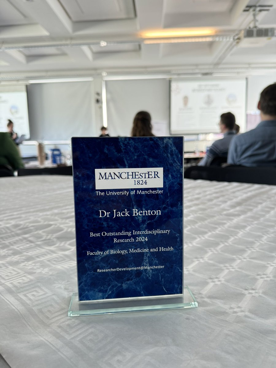 Jack Benton (@jacksbenton) on Twitter photo Very pleased to have been awarded ‘Best Outstanding Interdisciplinary Researcher 2024’ in <a href="/FBMH_UoM/">UoM Biology, Medicine and Health</a>
An excellent way to finish my time in the Faculty before I move to <a href="/UoMHumsResearch/">The University of Manchester Humanities Research</a> <a href="/GeographyUOM/">Manchester Geography</a> to start my <a href="/LeverhulmeTrust/">The Leverhulme Trust</a> Early Career Fellowship next month.
<a href="/UoMResDev/">Researcher Development @ University of Manchester</a> Very pleased to have been awarded ‘Best Outstanding Interdisciplinary Researcher 2024’ in <a href="/FBMH_UoM/">UoM Biology, Medicine and Health</a>
An excellent way to finish my time in the Faculty before I move to <a href="/UoMHumsResearch/">The University of Manchester Humanities Research</a> <a href="/GeographyUOM/">Manchester Geography</a> to start my <a href="/LeverhulmeTrust/">The Leverhulme Trust</a> Early Career Fellowship next month.
<a href="/UoMResDev/">Researcher Development @ University of Manchester</a>