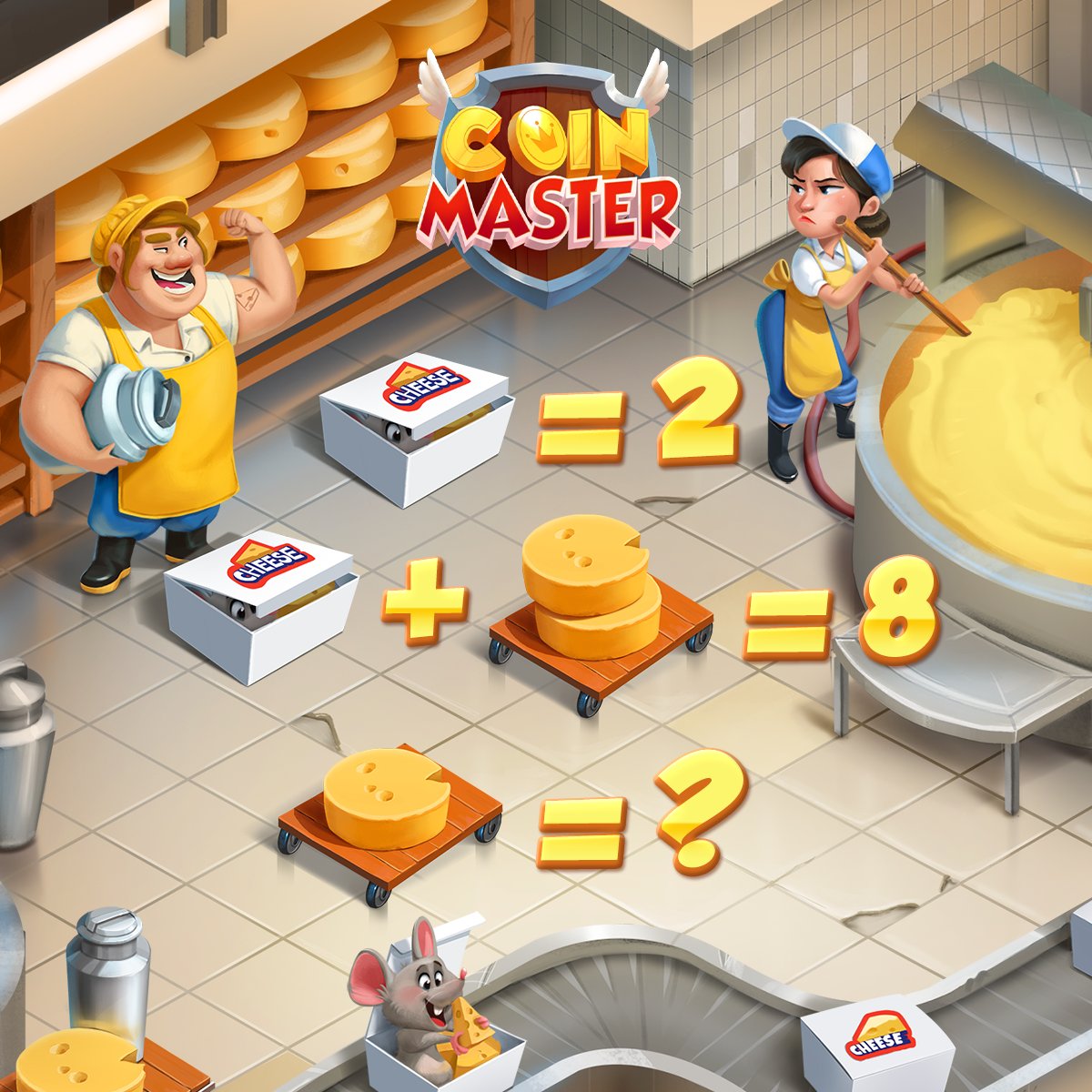 CoinmasterJapan's tweet photo. 【⚡800スピンゲーム⚡】
🧀チーズ好きならたまらないね！
デリバリーの為に計算しないと。
？に来る数字を回答して800スピンをゲットしよう！

👇みんな貰える報酬はココ👇
https://t.co/irlNzOxTLd

#コインマスター #スマホゲーム
#無課金 #ゲーム好きと繋がりたい https://t.co/tbC4dHDVEN