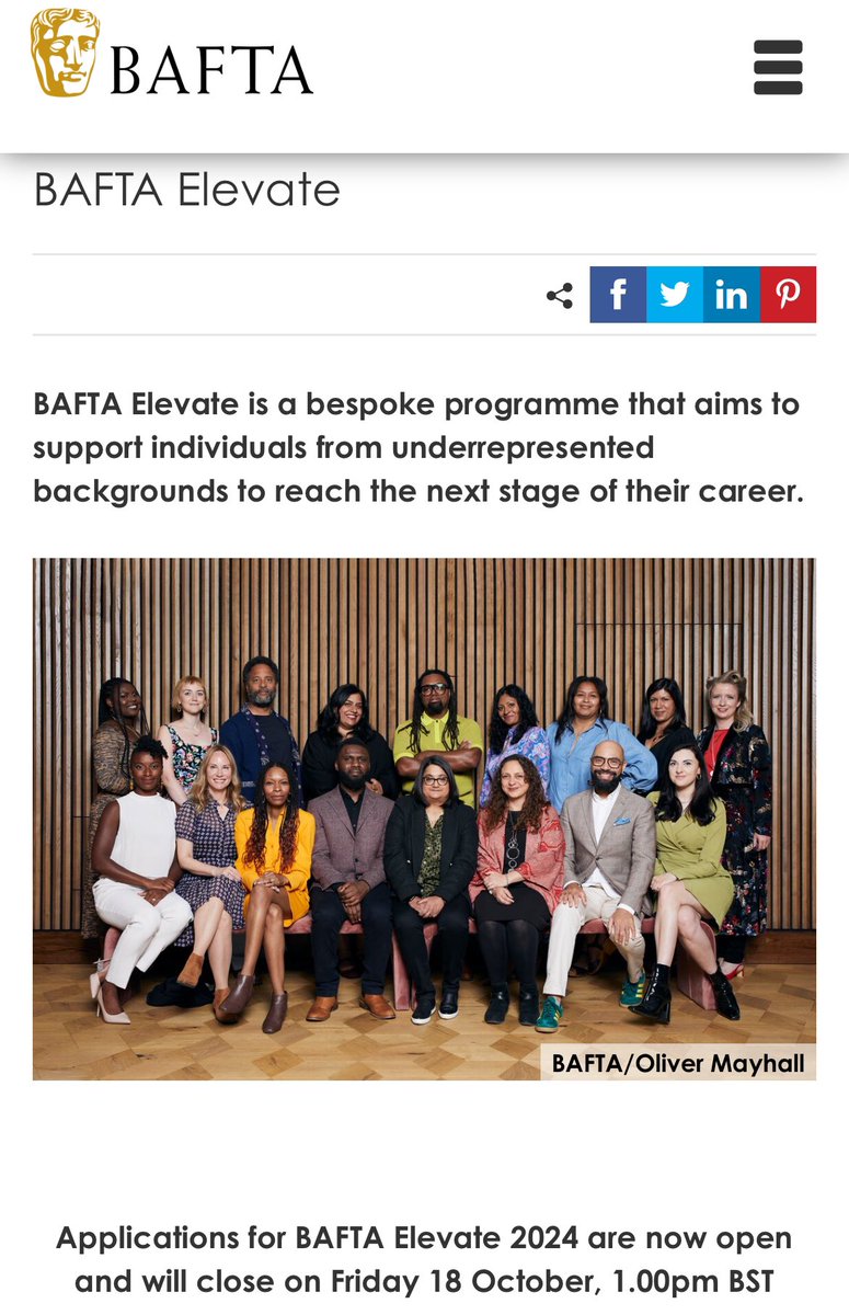 🚨 Applications for #BAFTAElevate 2024 are now open! 🚨

This 24-month programme supports underrepresented development producers, producers, directors, and producer-directors in the documentary &amp; special factual space. 

✅ Mentorship
✅ Networking
✅ Professional Development