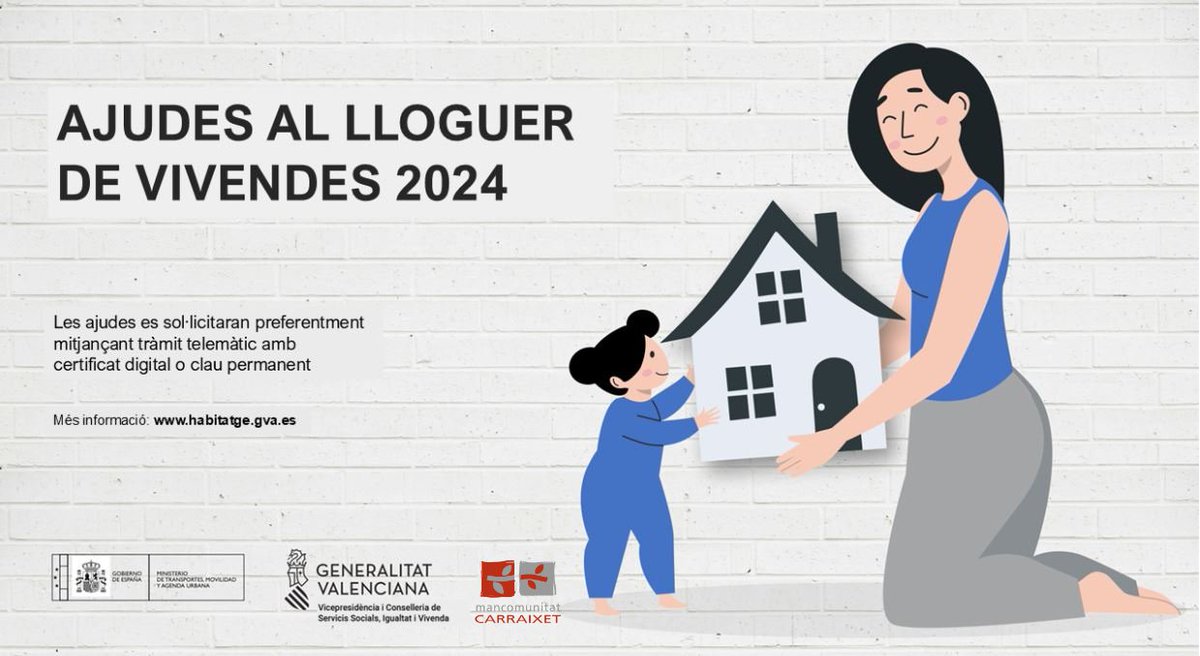 AJUDES LLOGUER D'HABITATGES

🚨Tens fins al 4 d'octubre per a demanar l'ajuda per al lloguer d'habitatges.🚨

🔗Entra en aquest enllaç i mira els requisits.
habitatge.gva.es/es/web/viviend…