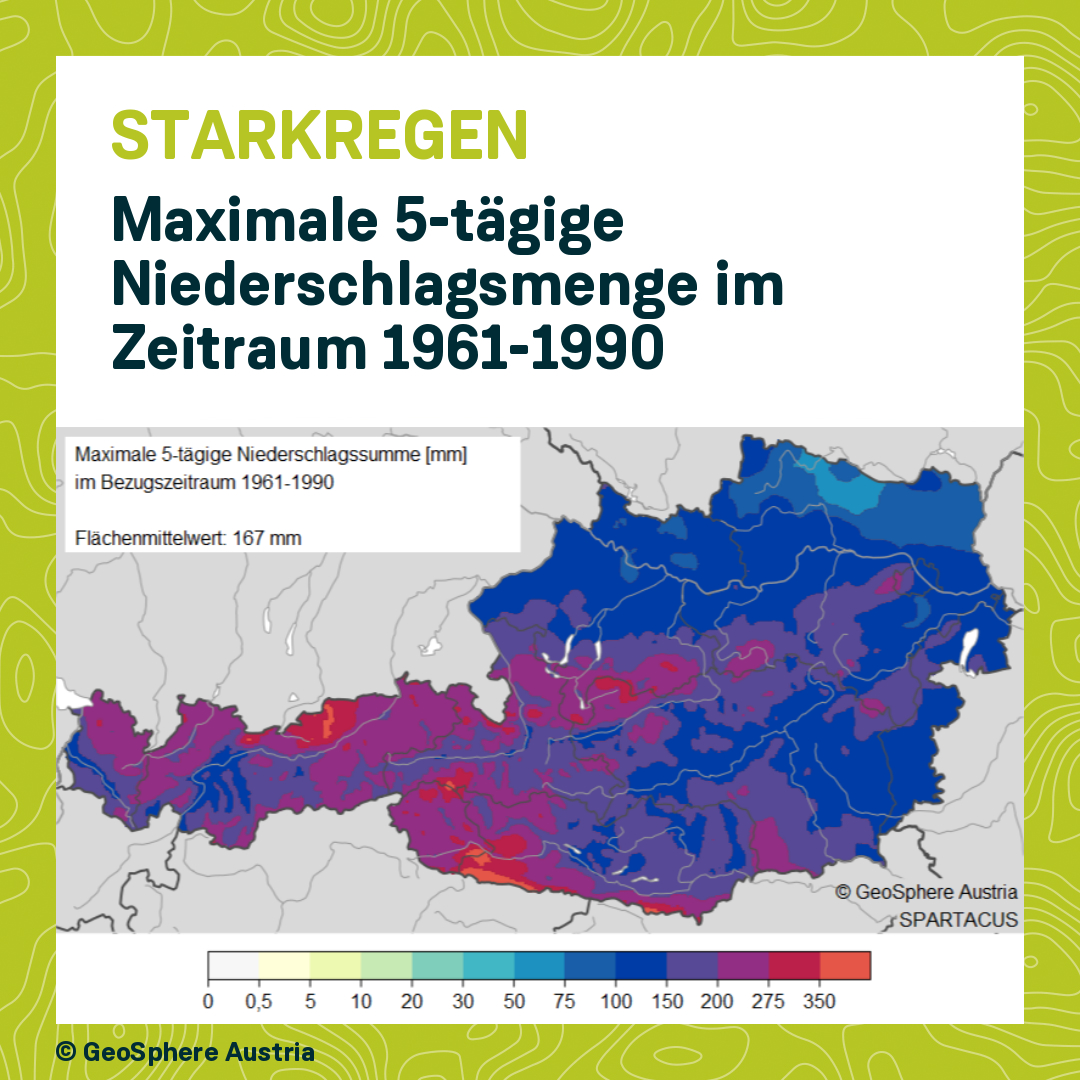 GeoSphere_AT's tweet image. Der Vergleich von maximalen 5-tägigen Niederschlagssummen im Zeitraum 1961-1990 mit dem Zeitraum 1991-2020 zeigt einige Unterschiede, z. B. eine statistisch signifikante Zunahme der größten Regenmenge von rund 20 % in Niederösterreich und Wien. Infos auf bit.ly/4gvE9Ms
