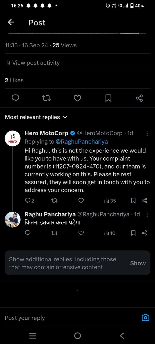 RaghuPanchariya's tweet photo. @HeroMotoCorp 
How shortly....?
Is it right way to treat your coustomer..?
I'm requesting from last 3 dayas 
और आप बोल रहे हो हमारी टीम आपसे बात करेगी औ�� अभी तक टीम का कोई मैसेज या फोन नहीं है... 
��प बताओ में वैसे कर लूंगा https://t.co/XA1s8nm10k