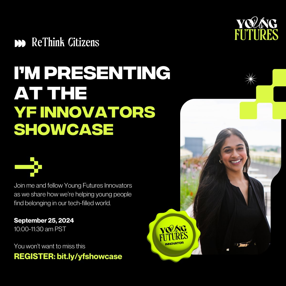 Trisha Prabhu (@trishprabhu) on Twitter photo I'm presenting at <a href="/TheYoungFutures/">YoungFutures</a> Innovator Showcase on 09/25! Join me and my fellow Innovators as we share our vision for bettering youth wellbeing in the digital era. (These are truly some of the most incredible people I know!) Register NOW for this virtual showcase ⬇️ I'm presenting at <a href="/TheYoungFutures/">YoungFutures</a> Innovator Showcase on 09/25! Join me and my fellow Innovators as we share our vision for bettering youth wellbeing in the digital era. (These are truly some of the most incredible people I know!) Register NOW for this virtual showcase ⬇️