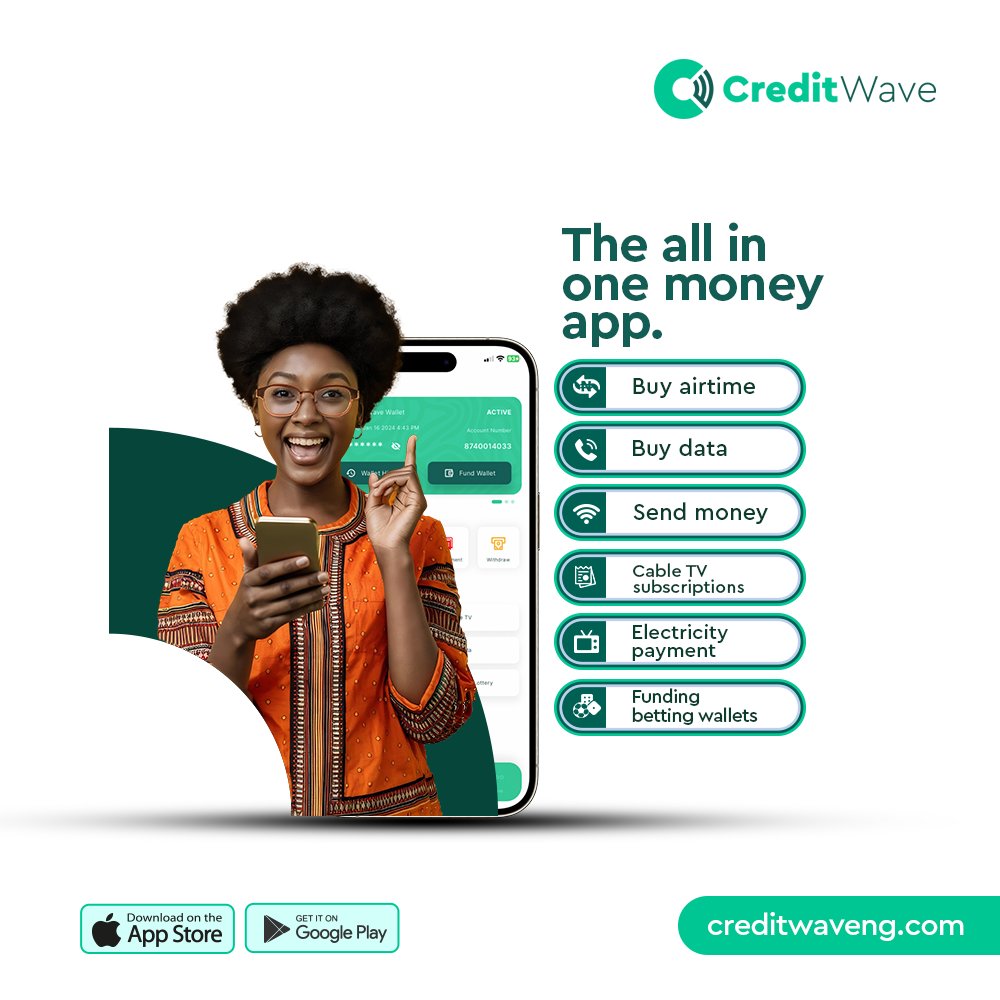 🌟 Simplify your financial life with CreditWave, the ultimate all-in-one money app! 📱 Whether you're topping up airtime, managing subscriptions, or handling payments, CreditWave keeps it all at your fingertips.
.
.
.
#CreditWave #FinanceApp #MoneyManagement #DigitalWallet