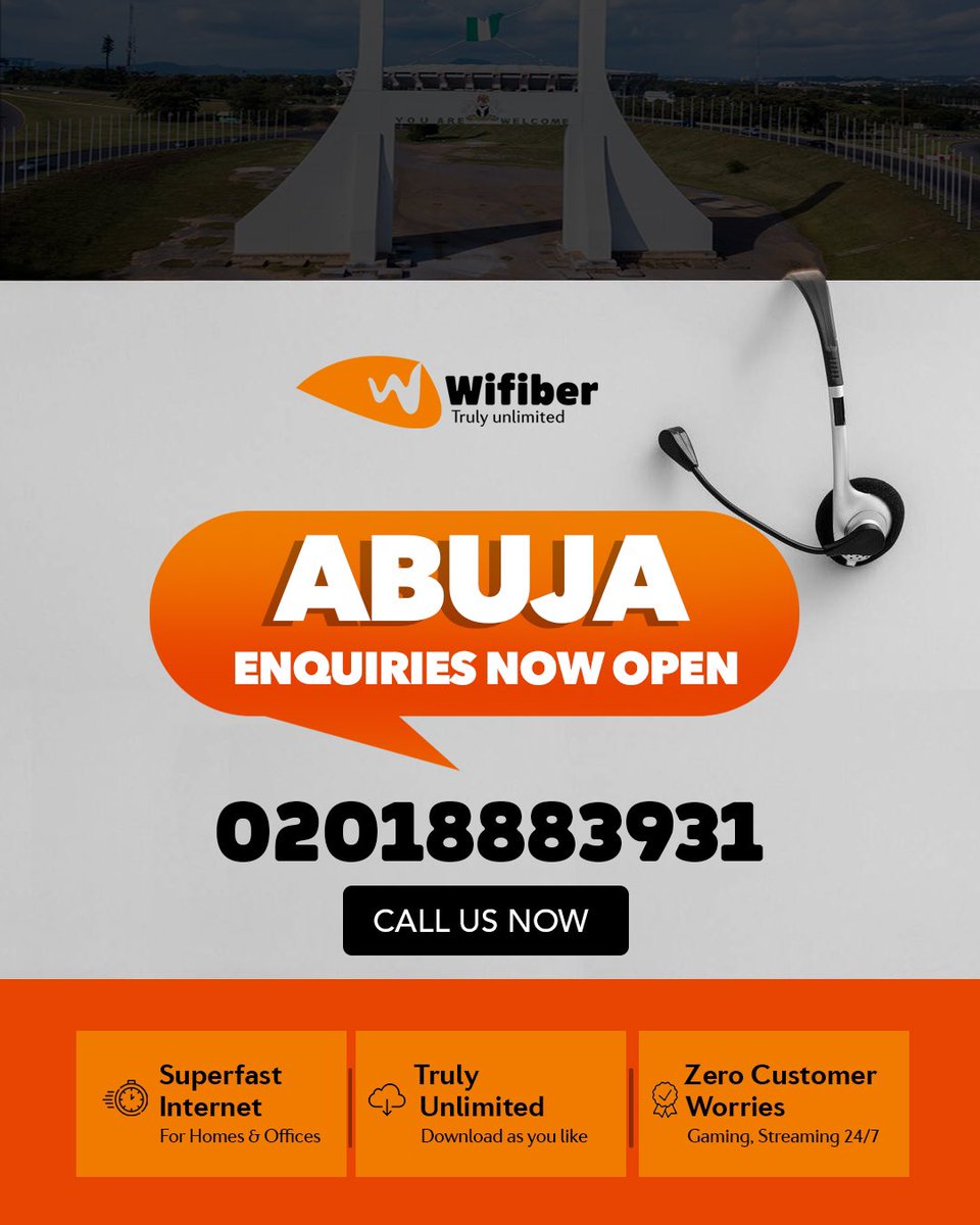 mywifiber's tweet photo. Our line is now open for our Abuja customers.
Call us on 02018883931 to make all enquiries.

#abuja #abujainternet #internetproviderinabuja #wuye #wuyeabuja #abujabusiness #wifiber #trulyunlimited https://t.co/vBbfCsdj6Z