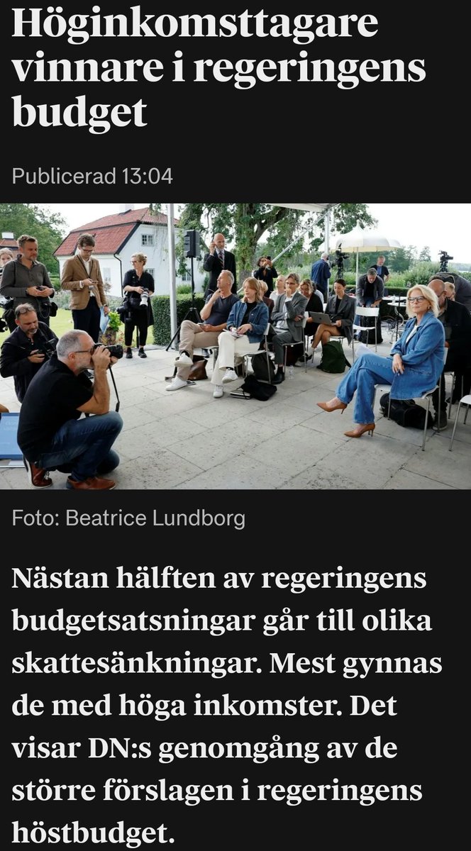 TobiasTengstrom's tweet image. En regering för de rika. Inte förvånande. Artikel i DN.