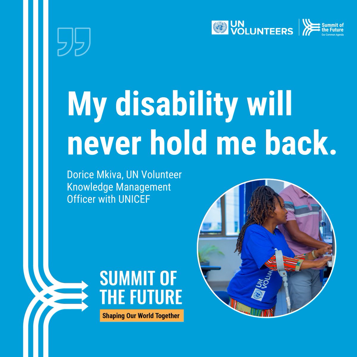 UNVolunteers's tweet photo. UN Volunteers are everywhere—from crisis zones to the #SummitOfTheFuture, talking about the impact of volunteering across generations.

Read how Dorice with @UNICEFTanzania does her part for #OurCommonFuture &amp; stay tuned for live Summit updates🔗https://t.co/Oo832R9XB7 https://t.co/W2IkHawjo5