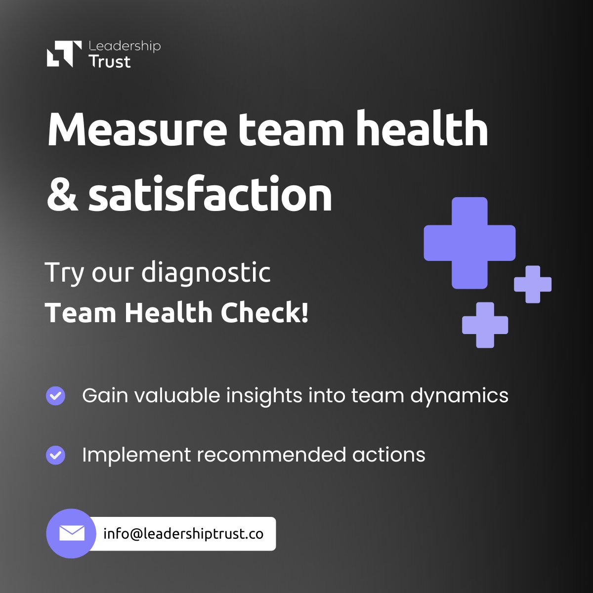 Ready to leave the challenges of 2024 behind and drive success in 2025? ✨ Get a head start with our insightful Team Health Check.✔️ Identify gaps and unlock measurable results with expert guidance.

Contact us at info@leadershiptrust.co to arrange your Health Check today!