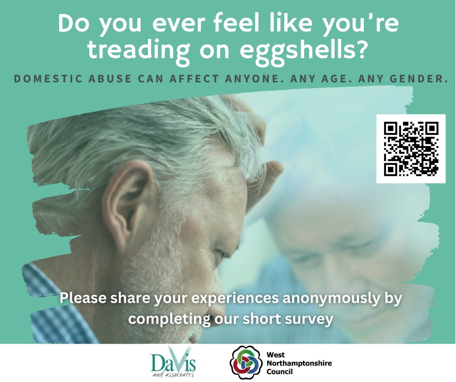 WestNorthants's tweet image. Domestic abuse can affect anyone of any age, but we know people over 50 may be less likely to seek help. If you have experienced harmful behaviour, we want to hear from you. 
Please complete our survey to help shape how we support people in future - ow.ly/5aHO50ToZT1