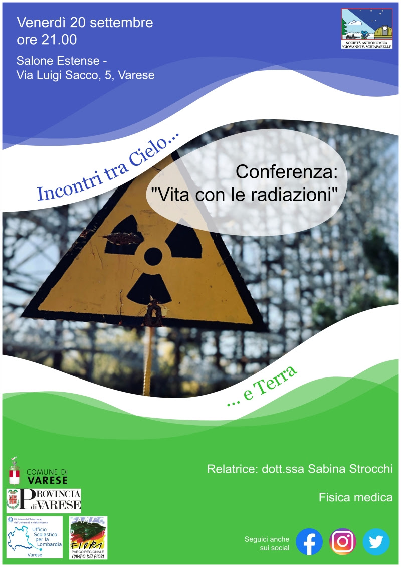 astrogeo_va's tweet photo. Conferenza "Vita con le Radiazioni"

Sabina Strocchi, fisica medica, ci accompagnerà alla scoperta delle radiazioni ionizzanti nella nostra vita raccontandoci i principi base della radioprotezione. 

Varese Palazzo Estense, 20 settembre ore 21

Per info👇
https://t.co/XCDDJvghVH https://t.co/DiL74P8F6c