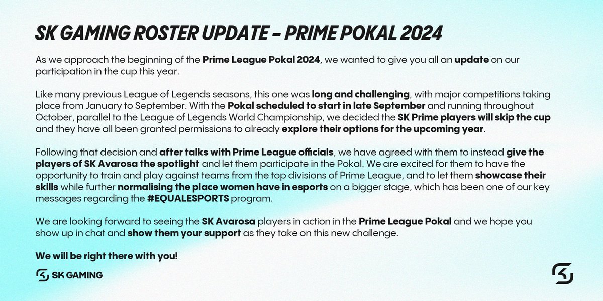 An update on our #TKPRM participation: 

#EQUALESPORTS
