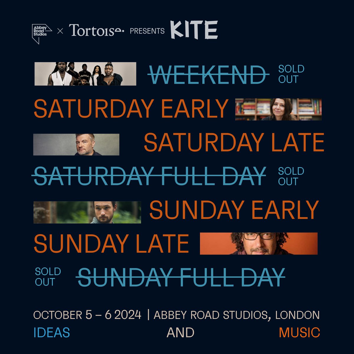 Full Day and Weekend tickets SOLD OUT

Grab an early or late session ticket now and join us for our celebration of ideas and music at the world’s most iconic recording studios this October.

Book now to secure your place 🪁 - kitefestival.co.uk