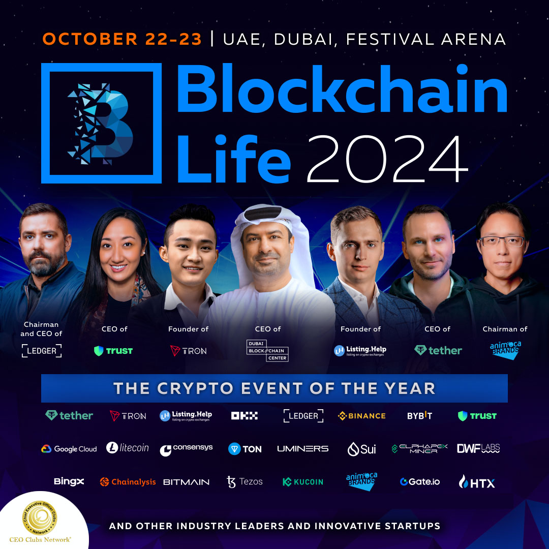 CEOClubsNetwork's tweet image. CEO Clubs Partner Event: Blockchain Life 2024 ✨ 

🔥 On Oct 22-23 in Dubai, the legendary Blockchain Life 2024 takes place

✔ For discount code for CEO Clubs Members: Please contact your support Manager

#CEOClubs #PartnerEvent #BlockChain #BlockChainLife2024 #CEOClubsNetwork