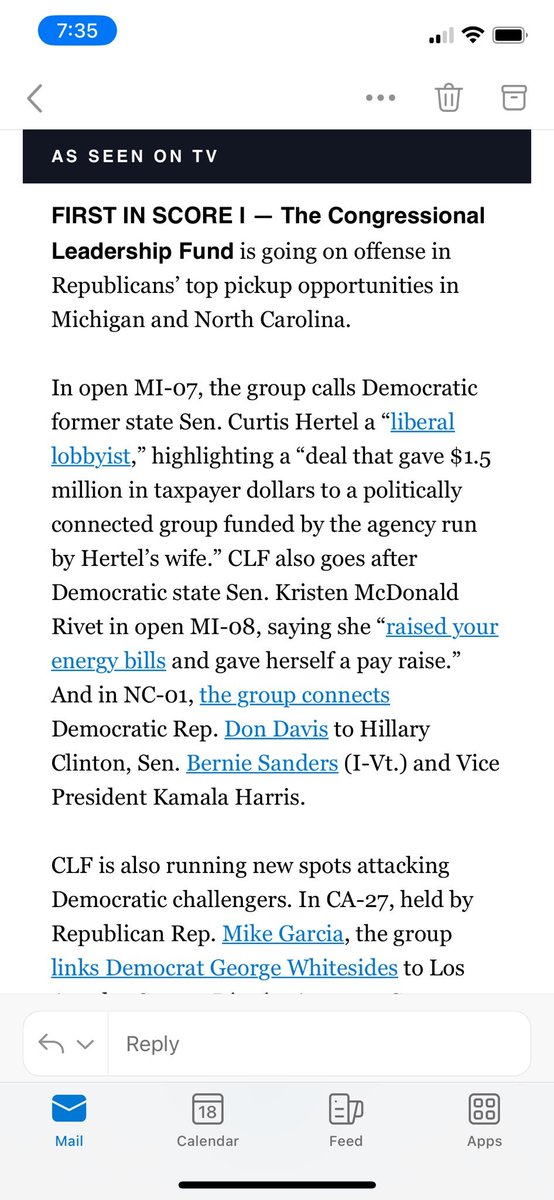 CourtneyParella's tweet image. First in @politico Morning Score: @CLFSuperPAC is launching new ads today in 8 battleground districts.  

CLF is starting strong on offense in top GOP pickup opportunities like #NC01, #MI07, &amp;amp; #MI08 💪📺
