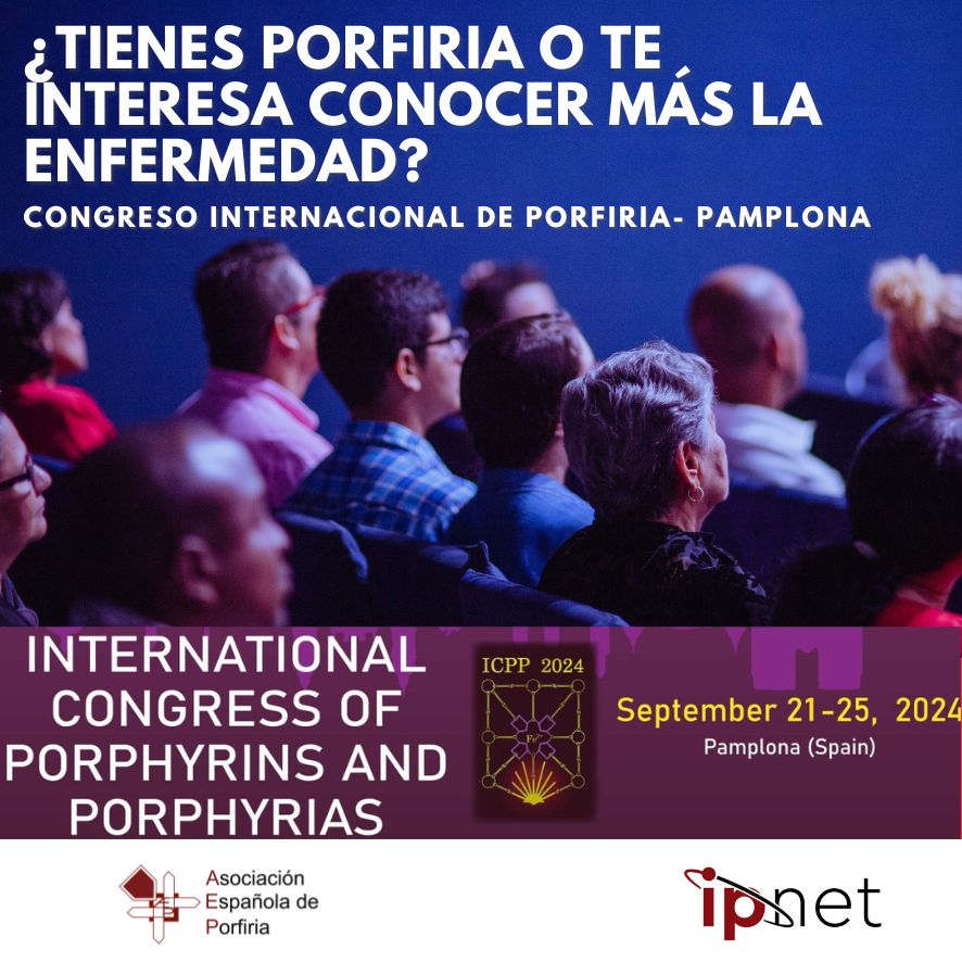 🧬<a href="/porfiria_org/">Asociación Porfiria</a>  te invita al Congreso Internacional de Porfirinas y Porfirias 2024, que se celebrará en Pamplona del 21 al 25 de septiembre. 

🫂 Un evento para avanzar en el conocimiento y tratamiento de las porfirias.
 ¡Únete y conoce más!

👉Más info: acortar.link/40R9xo