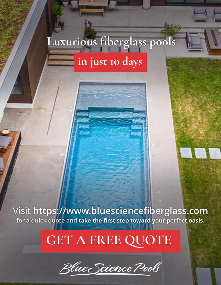 bluescience's tweet image. Transform your backyard into a oasis in just 10 days with our premium fiberglass pools! 💦✨Experience sleek designs, fast installation, and low maintenance.
Visit bluesciencefiberglass.com to get your free quote now. Make your pool a reality! 

#FiberglassPools #LuxuryPools