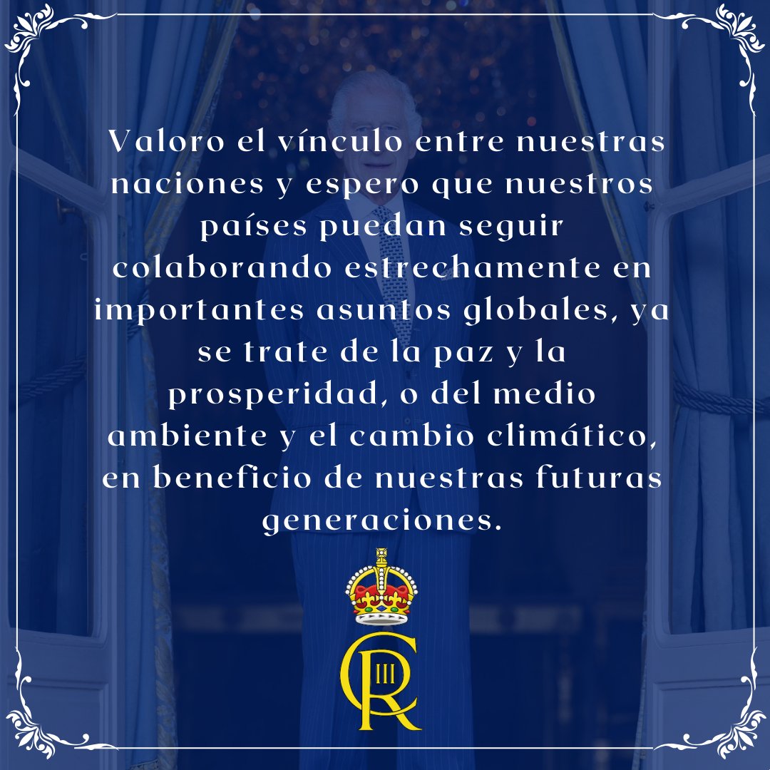 UKinChile's tweet photo. 👑🇬🇧🇨🇱 Mensaje del Rey Carlos III al presidente y al pueblo de Chile por Fiestas Patrias:

@Minrel_Chile @AlbertoKlaveren @GabrielBoric @RoyalFamily

#reycarlos #fiestaspatrias #chile #18deseptiembre #gabrielboric #kingcharles #royalty #chile #uk #ukinchile https://t.co/WMrEpoPGQZ