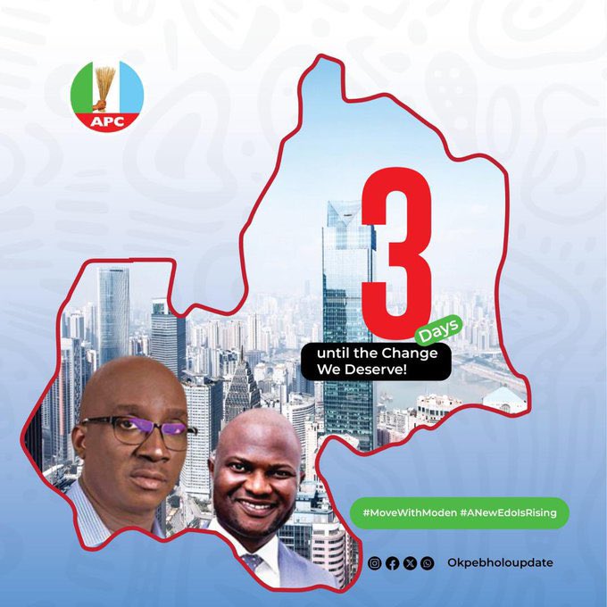 Abass193's tweet image. 3 more days In Sha Allahu 🙏🏻🙏🏻🙏🏻 to make that dream possible for all of us who want a better and a working Edo for ALL ❤️❤️❤️ It’s #MoDen time 

#MoveWithModen
#ANewEdoIsRising