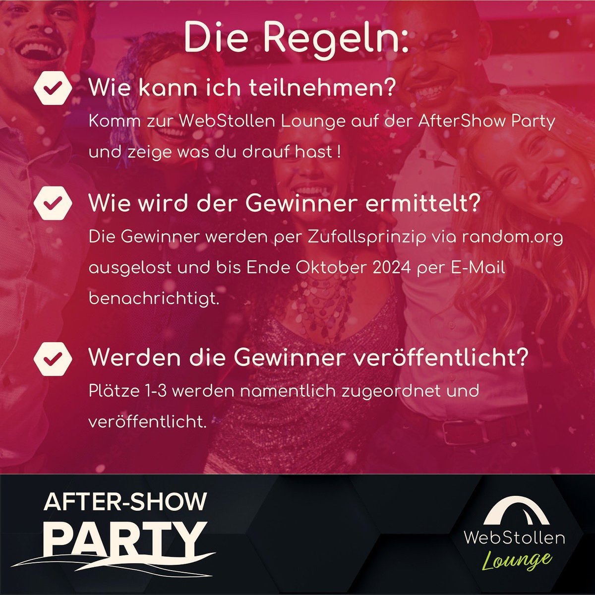 WebStollen's tweet photo. 🎉 hast du es drauf? Dann komm zur WebStollen Lounge auf der AfterParty und stell dich unserer Herausforderung.
Es warten Preise im Wert von über 2.000€ auf dich 💪.

#jtlconnect #jtlsoftware #webstollen #ecommerce #dashbar #abocloud https://t.co/xw3t2XXz0B